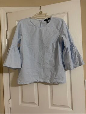 Ellen Tracy Light Blue Striped Bell Sleeve Blouse